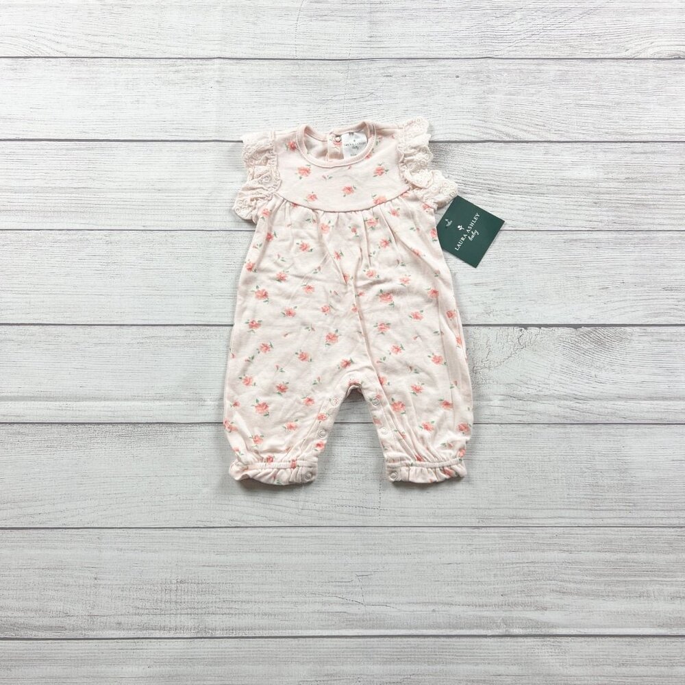 Laura Ashley Baby Girl Romper Floral One Piece Lace Ruffle Sleeve NWT 0-3 Months